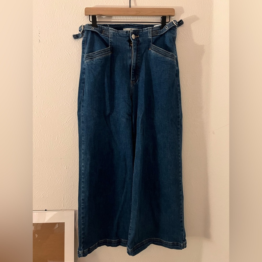 Denim Wide-Leg Cropped Pants